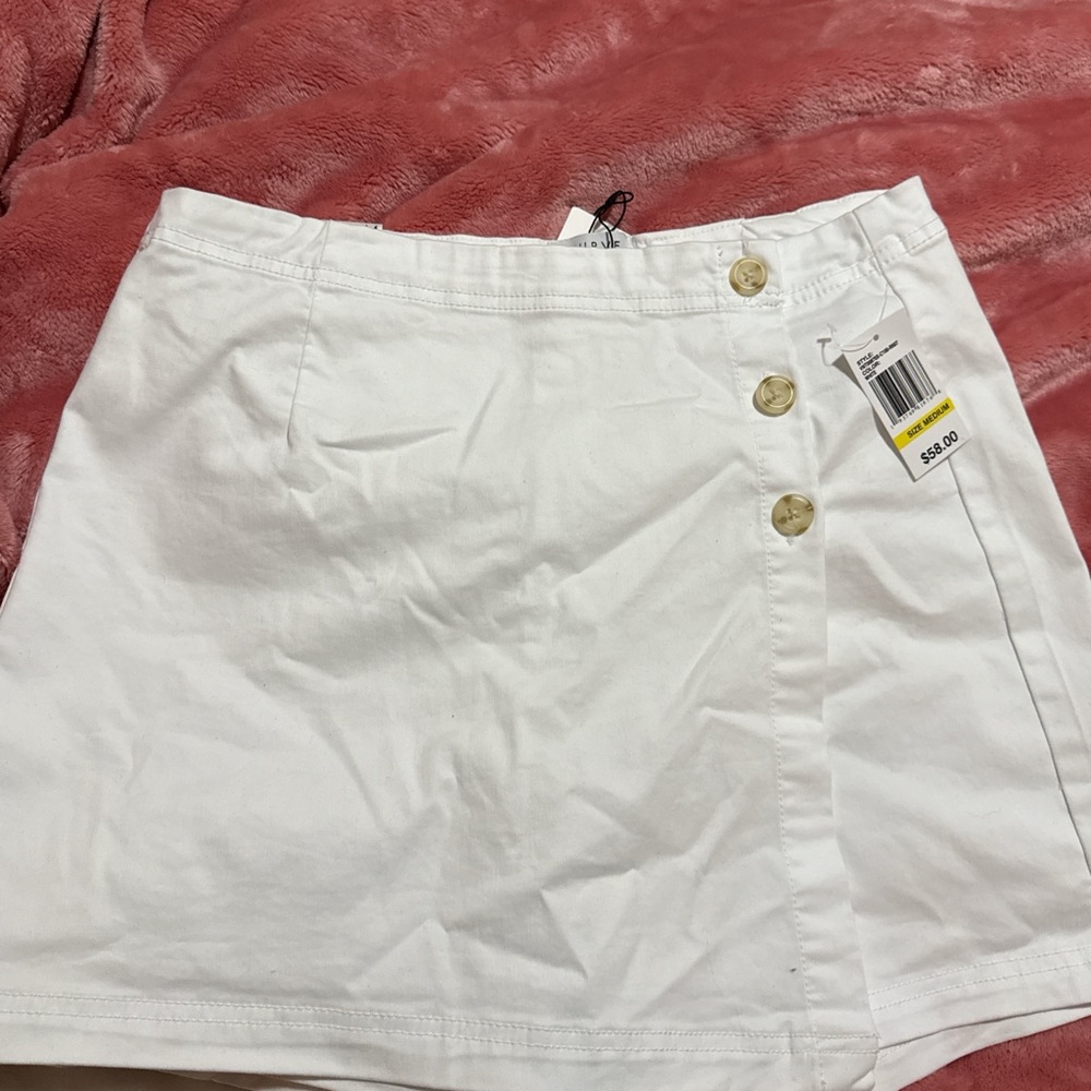 White Button-Front Mini Skort